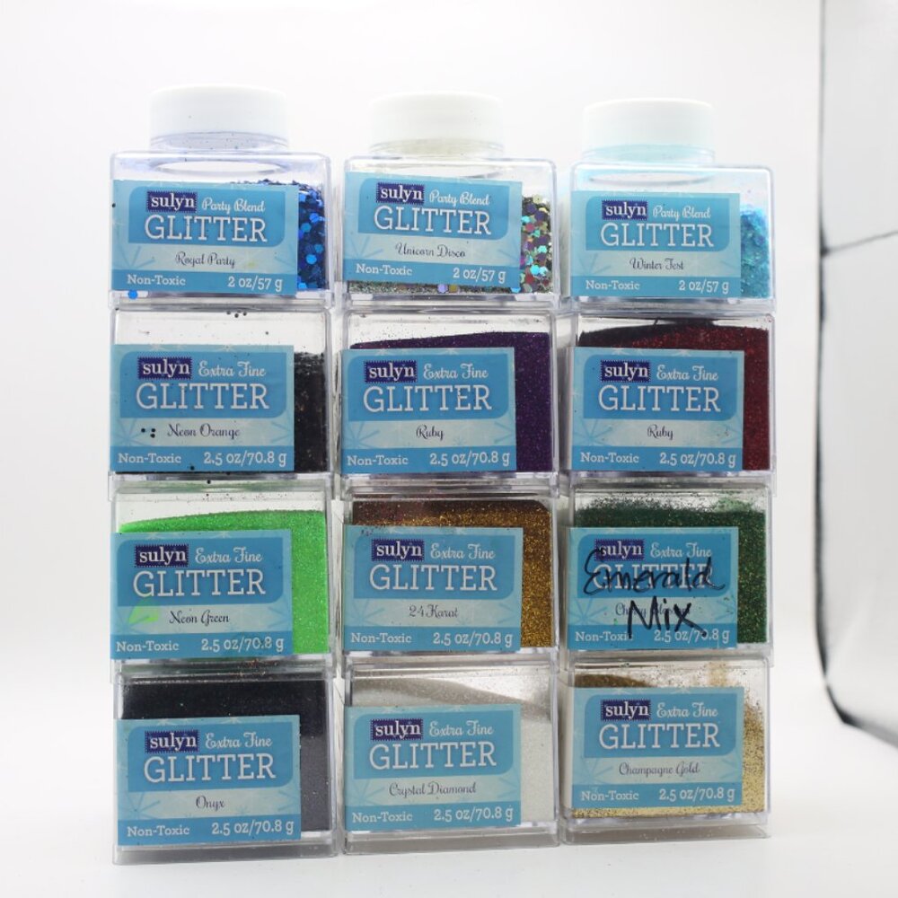 12 2oz Bottles of Sulyn Fine Glitter and Party Mixes